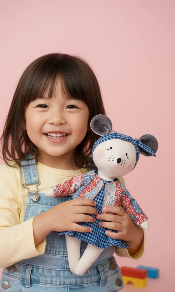 ratinha, boneco de pano para apego, presente ideal para bebés e crianças